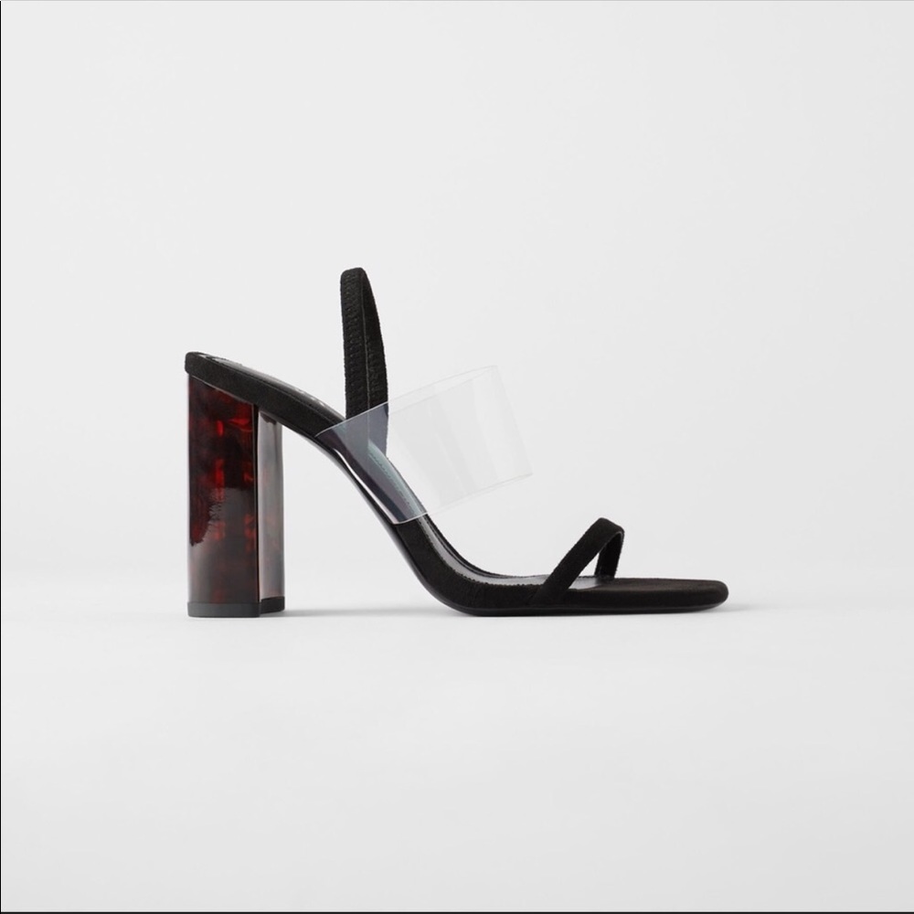 New, never used! Zara black heels vinyl strap size 5